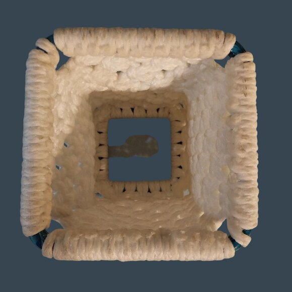 Macrame Tissue Box Cover White With Blue Ceramic Butterfly - Picture 6 of 8